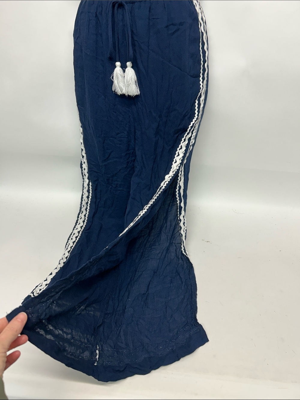 Strapless Navy Wide-Leg Jumpsuit with Tassel Tie surf gypsy size small - Picture 3 of 7